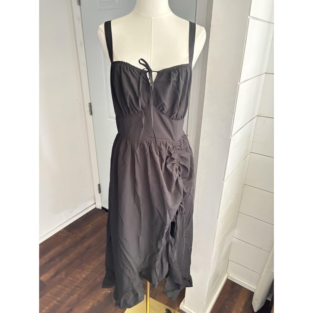 Scarlet Darkness Dress Womens Medium Black Smocked Ruffle Midi Gothic Whimsigoth